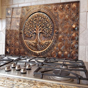 Tree of Life Backsplash, Tempered Glass Kitchen Backsplash, Custom Backsplash for Kitchen Wall, Heat-Resistant Backsplash Tile, Splashback