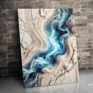 Blue Abstract Marble Look Tempered Glass Wall Art, White Blue Marble Glass Wall Decor, Abstract Marble Glass Wall Hanging, Ready to Hang