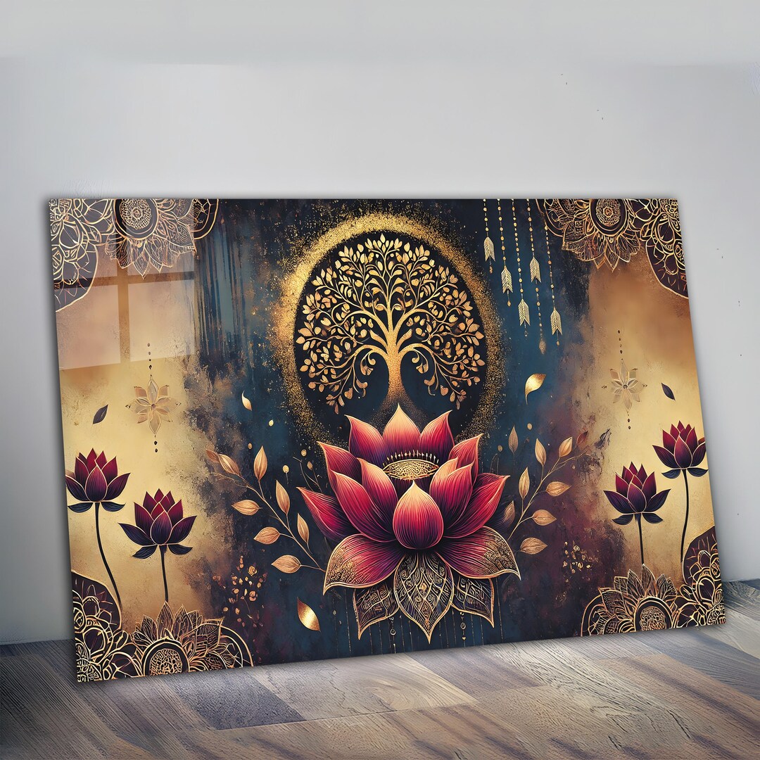 Gold Lotus Tempered Glass Wall Art, Yoga Spa Decor - Etsy