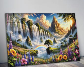 Tempered Glass Waterfall Wall Art, Modern Landscape Print