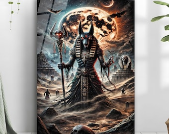 Grafika ścienna z hartowanego szkła Anubis, starożytny egipski bóg