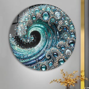 Tempered Glass Wall Art-Round Wall Art Gift-Circle Wall Art-Tempered Glass Art-Glass Wall Decor-Sea Waves wall art-Tropical Beach Wall Art