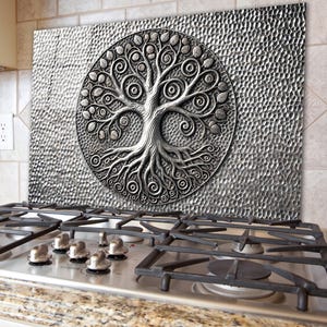Tree of Life Backsplash, Tempered Glass Kitchen Backsplash, Custom Backsplash for Kitchen Wall, Heat-Resistant Backsplash Tile, Splashback