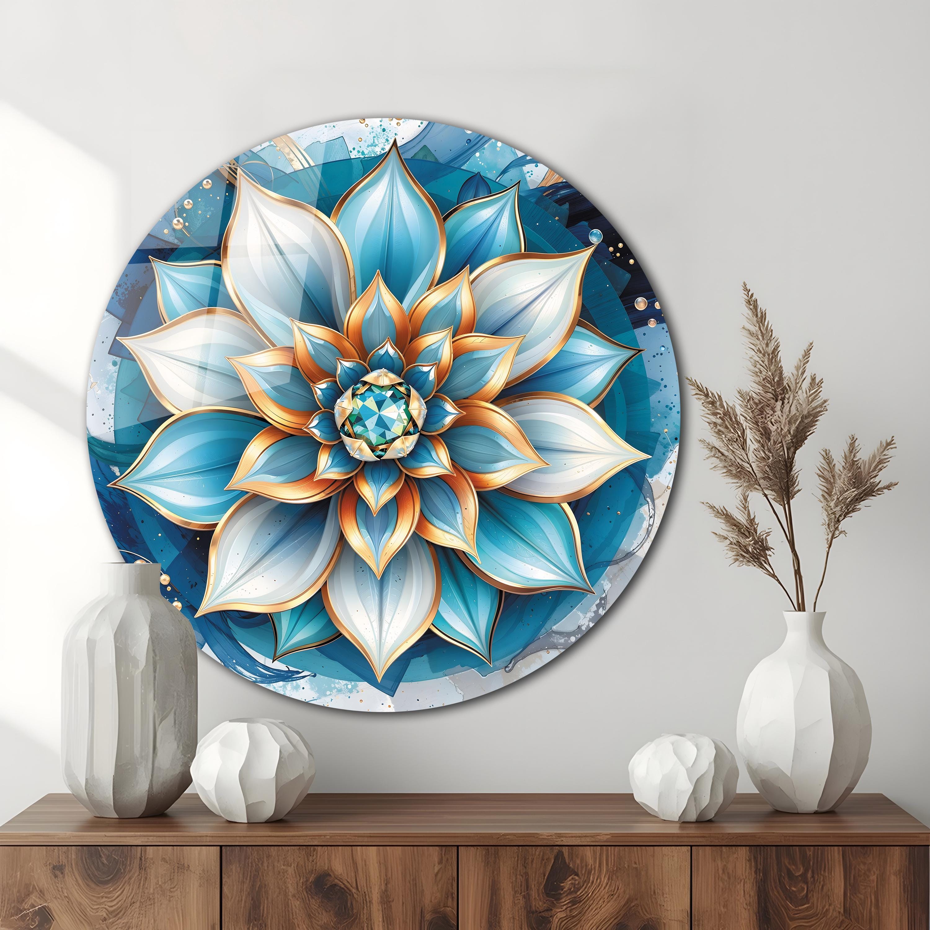 Blue Lotus Tempered Glass Wall Art | Spiritual Mandala Decor - Etsy