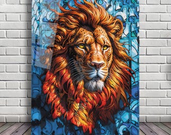 マジェスティックライオン - ステンドグラス風強化ガラスウォール