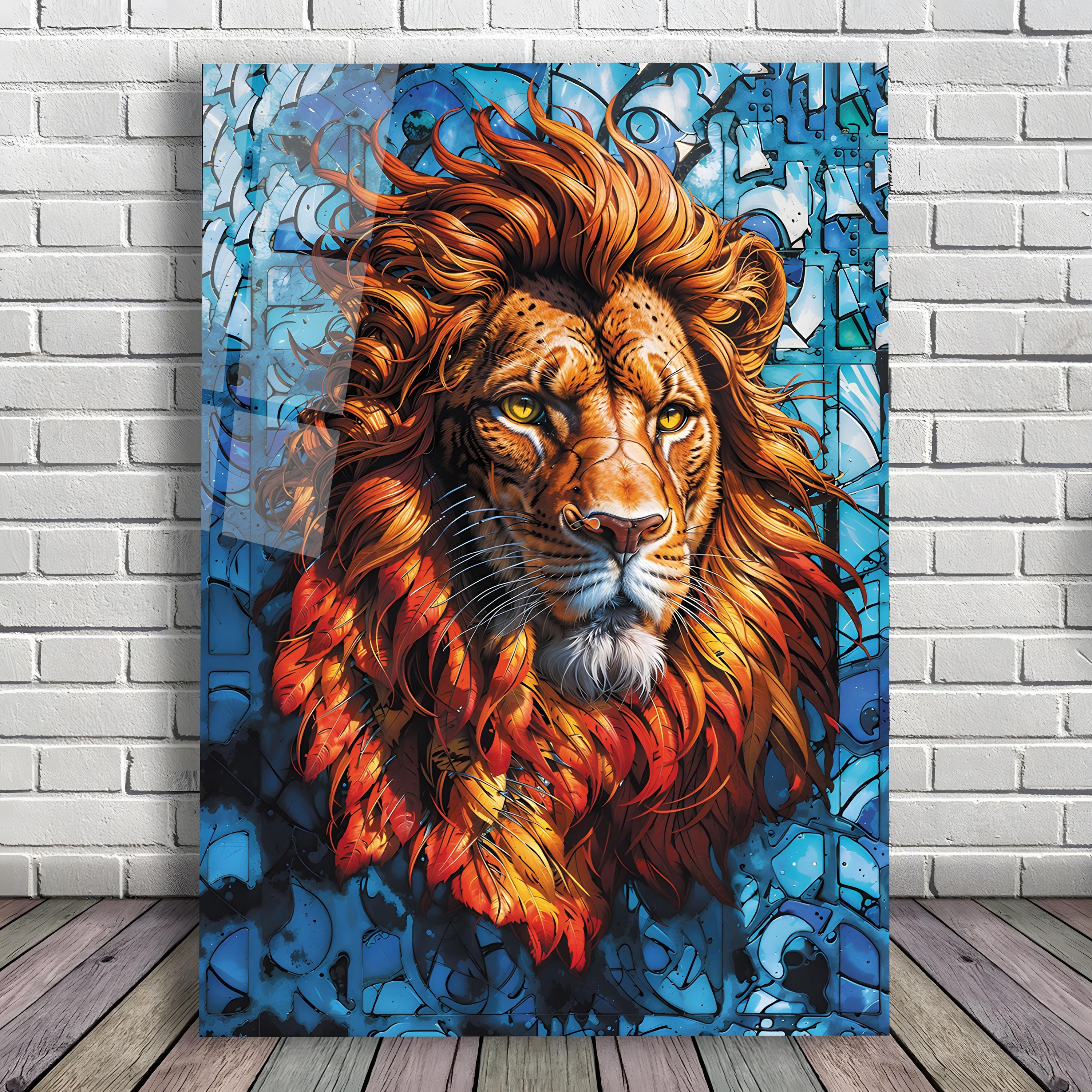 ライオンの顔のガラスアート 廃番】Picture Glass Face Lion 80x80cm ｜【KARE】ドイツの家具