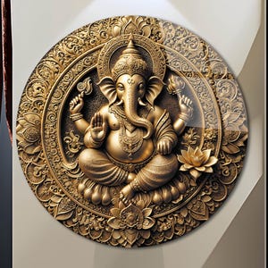 Golden Look Ganesh Wall Art-Tempered Glass Wall Art-Large Wall Art-Ganesh Wall Printing-Hindu Wall Art-Indian Wall Art-Ganesh Wall Decor