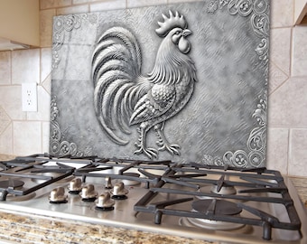 Tempered Glass Kitchen Backsplash Behind Stove, Rustic Rooster Glass Backsplash, Glass Backsplash for Kitchen,Rustic Stove Backsplash