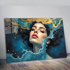 Tempered Glass Wall Art Abstract Hanging Decor Gold Woman Natural And Vivid Wall Decor Modern Wall Art, Extra Large Wall Art, Woman Art