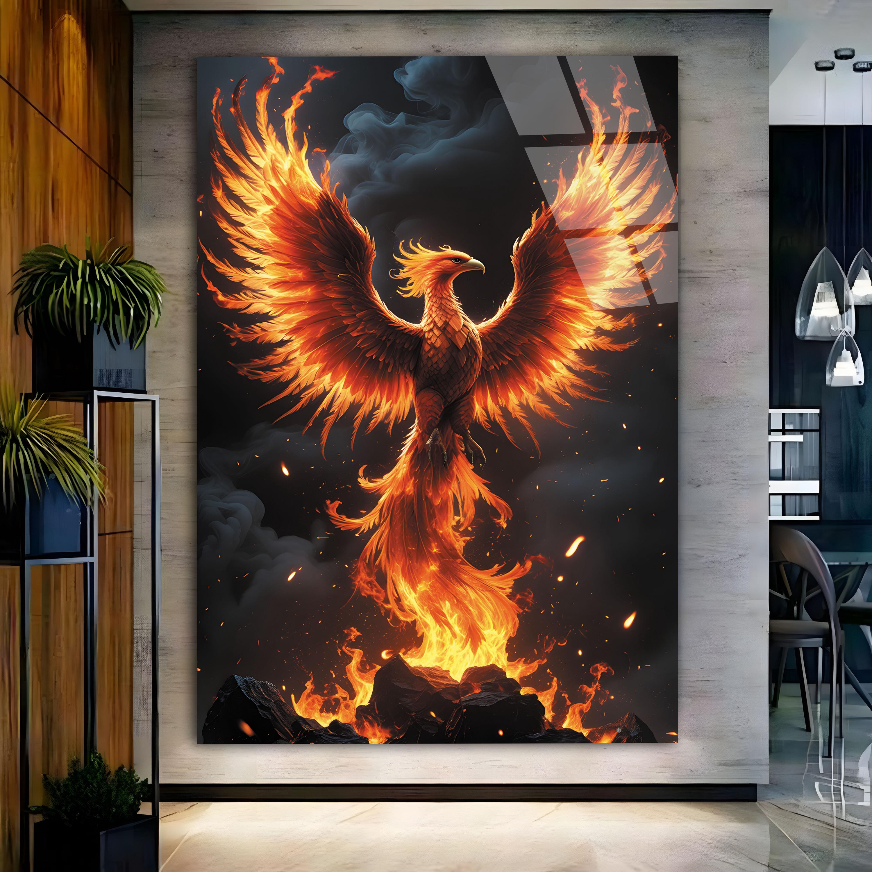 Phoenix Glass Wall Art, Fiery Bird Tempered Glass Print - Etsy Denmark