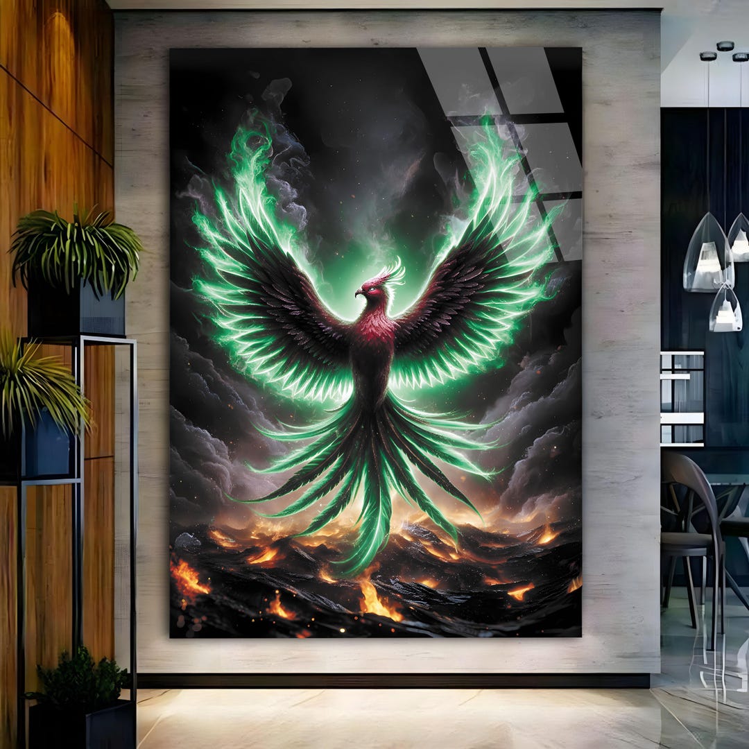 Phoenix Tempered Glass Wall Art, Fiery Mythical Bird Print - Etsy