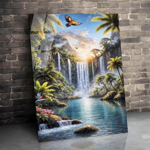Waterfall Heaven Wall Art, Tempered Glass Wall Art, Glass Printing, Large Glass Wall Art, Modern Glass Art, Wall Hanging, Landscape Wall Art