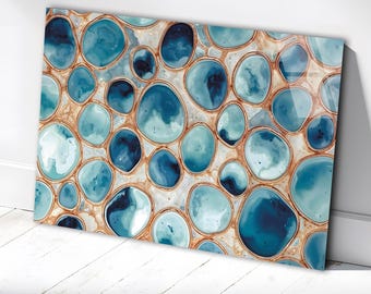 Ocean Tempered Glass Wall Art, Blue Sea Bubbles Decor