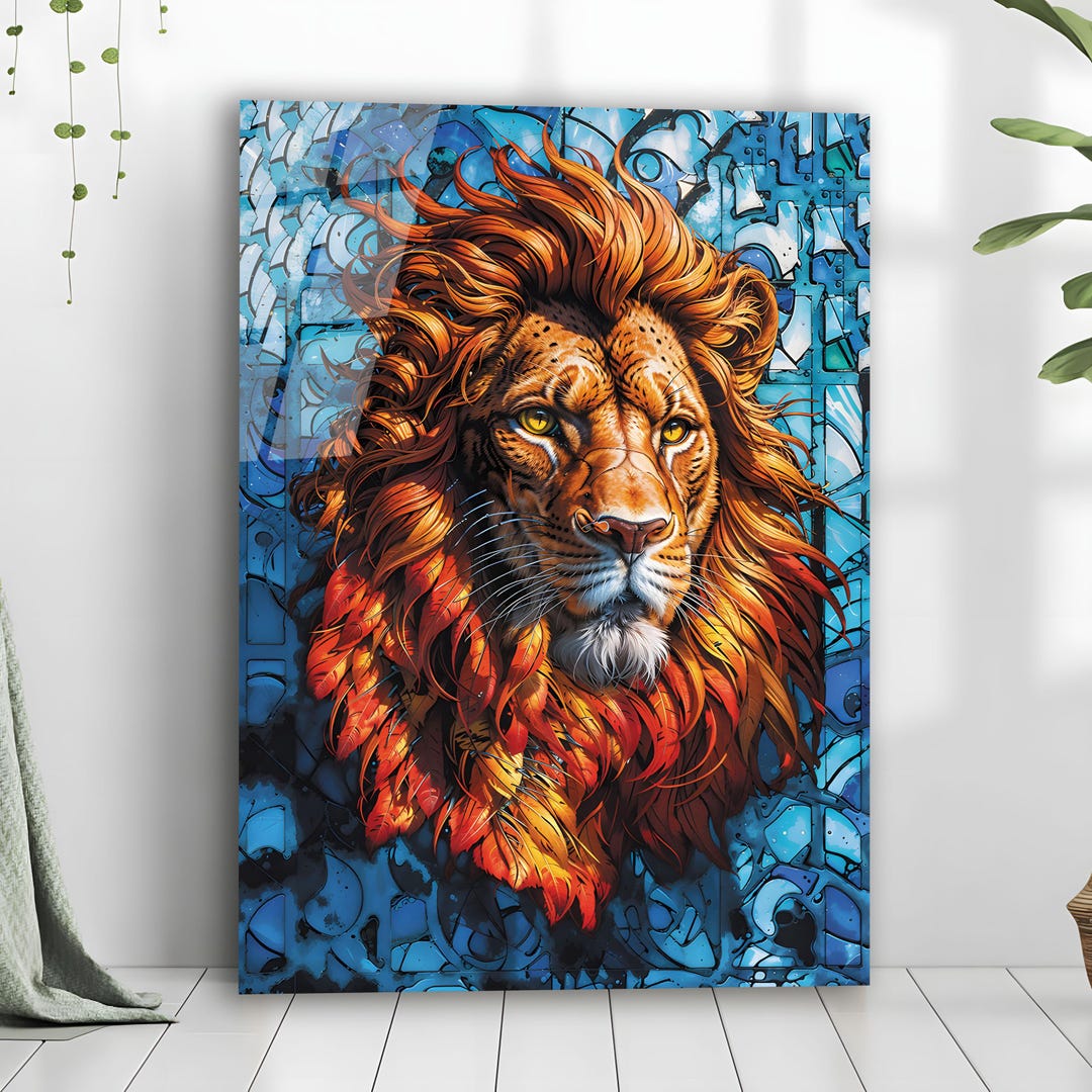 マジェスティックライオン - ステンドグラス風強化ガラスウォール