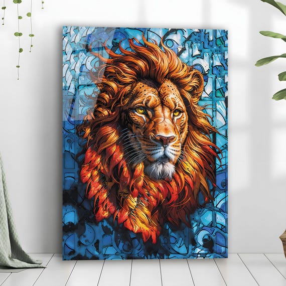 マジェスティックライオン - ステンドグラス風強化ガラスウォール