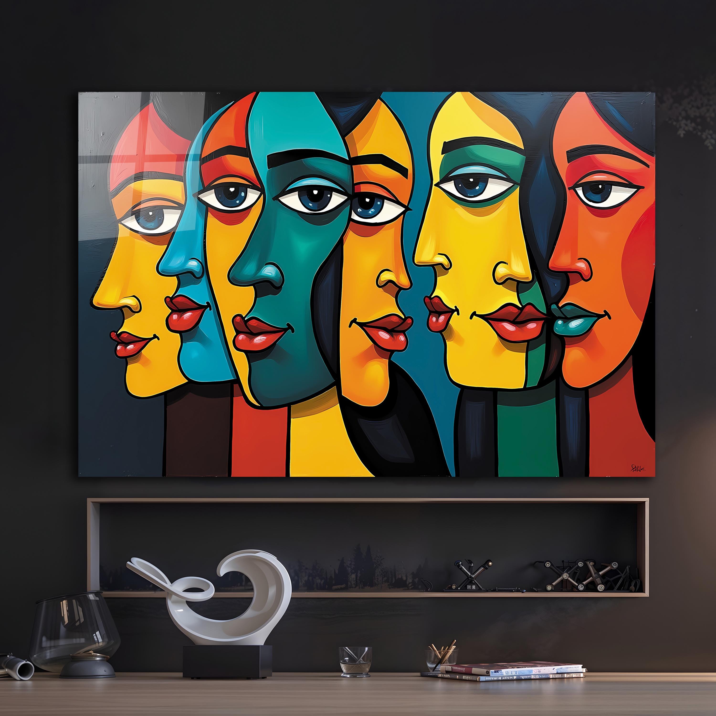 Pablo Picasso アクリル・ガッシュ作品 Picasso Inspired Tempered Glass Wall Art, Abstract Faces - Etsy