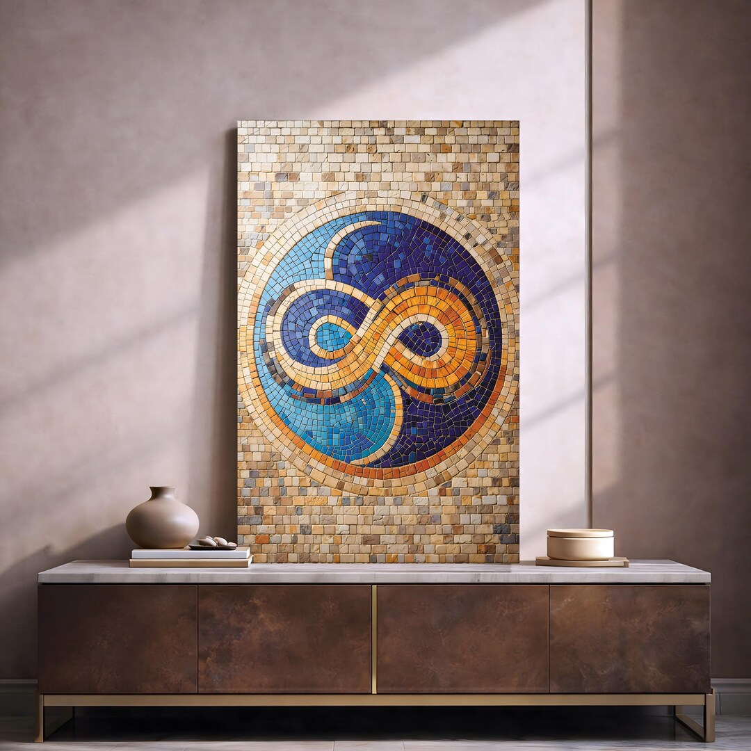 Glass Printing Wall Art, Mosaic Style Abstract Infinity Symbol, Round ...