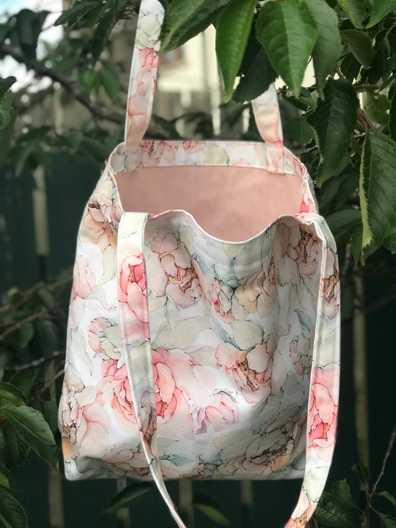 Premiumpastel Pink Peony Flower shoulder Baghandbagreusable Tote Bag Shopping Bag Lined With Extra Pocket Gift Made in UK Etsy UK