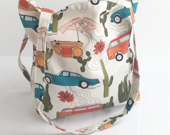 PREMIUM•Camper van, cactus, retro  •Shoulder Bag•Handbag•Reusable • Tote Bag • Shopping Bag • Lined with extra pocket • Gift • made in UK