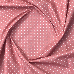 Polka dot 4mm white on retro pink  100% cotton fabric  , wide roll 160cm
