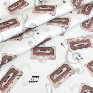 DIGITAL PRINT Jazz music collection Radio Cassette Premium quality,  100% cotton fabric , wide roll 160cm wide