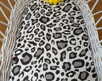 Oval fitted sheet  fits oval basket . Pram, Changing basket, Leopard black and white  100% cotton  Oko tex 100