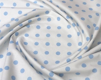 Polka dot 10mm blue on white 100% cotton fabric , wide roll 160cm