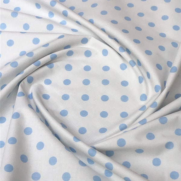 Polka dot 10mm blau auf weiss 100% Baumwollstoff, breite Rolle 160cm