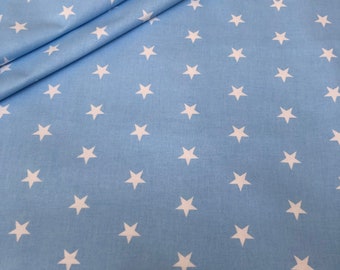 Stars 20mm  white on blue 100% cotton fabric  , wide roll 160cm