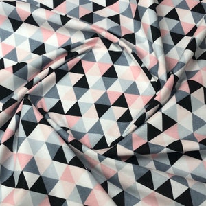Small triangles pink grey black 100% cotton fabric  , wide roll 160cm