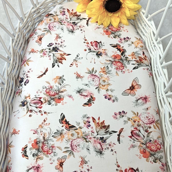 little flowers with butterflies  Premium quality fitted sheet fits  oval basket Pram, Changing basket, Digitally printed 100% cotton
