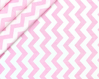 Chevron pink 100% cotton fabric sold per metre , wide roll 160cm wide