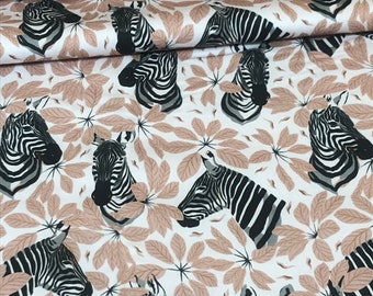 Waterproof polyester fabric Zebra tropical leaves safari animals DIGITAL PRINT   , wide roll 155cm wide