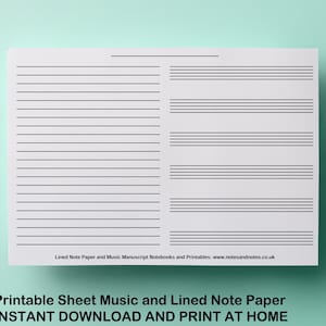 Printable Blank Sheet Music and Lined Note Paper Manuscript Paper US Letter A4 sizes Instant Download Music Staff PDF image 1