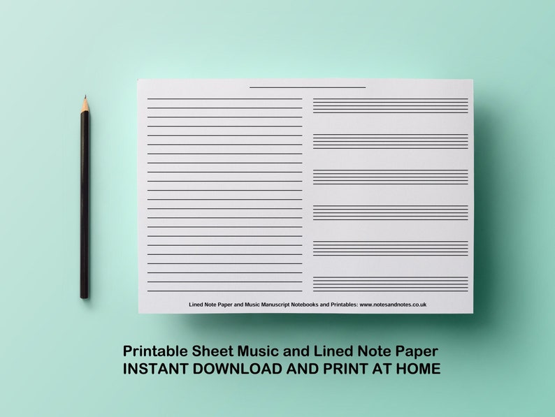 Printable Blank Sheet Music and Lined Note Paper Manuscript Paper US Letter A4 sizes Instant Download Music Staff PDF image 1