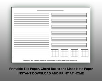 Printable Guitar Tablature Paper + Space for Notes Blank Tab Sheet US Letter + A4 sizes Instant Download Music Paper PDF