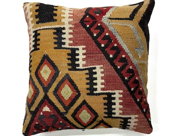 Funda de almohada Kilim hecha a mano de 16 x 16, cojín bohemio turco tejido a mano