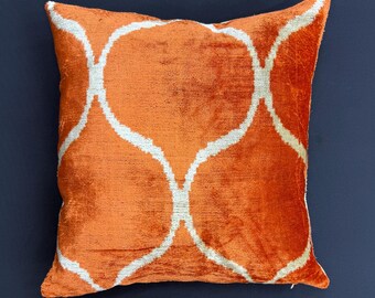 Zijden sierkussen, handgeweven zijde ikat fluwelen kussensloop, modern design, ikat kussen, sierkussen fluweel, ikat kussen zijde, 16 x 16, 16 x 24