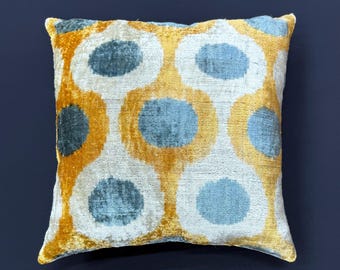 Zijden sierkussen, zijde handgeweven fluwelen Ikat-kussensloop, modern design, Ikat-kussen, fluweel sierkussen, ikat-kussen, 16 x 16, 16 x 24