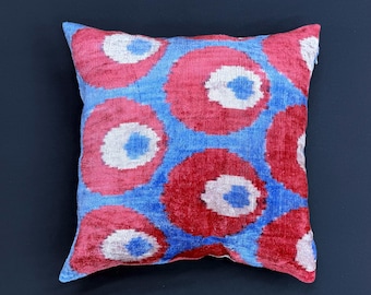 Zijden sierkussen, zijde handgeweven fluwelen ikat-kussensloop, modern design, ikat-kussen, fluweel sierkussen, ikat-kussen, 16 x 16, 16 x 24