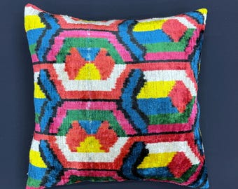 Zijden sierkussen, zijde handgeweven fluwelen Ikat-kussensloop, modern design, Ikat-kussen, fluweel sierkussen, ikat-kussen, 16 x 16, 16 x 24