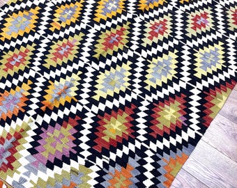 Alfombra Kilim vintage tejida a mano 5x8, alfombra de lana turca, decoración boho