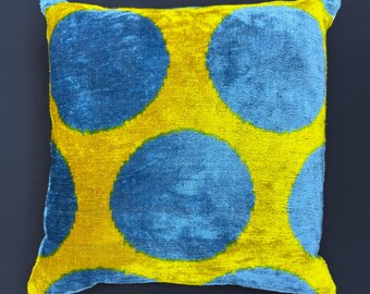 Zijden sierkussen, handgeweven zijde ikat fluwelen kussensloop, polkadot design, ikat kussen, fluweel sierkussen, ikat kussen, 16 x 16, 16 x 24