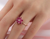 Birthstone Ring - Lotus Flower Ring - Personalized Gift - Gold Ruby Ring - Mothers Day Gift -Gift for Her -Amethyst - Emerald - Garnet Ring