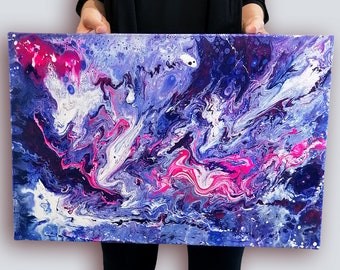 Painting "Pink Ice" 40x60 Fluid Painting Pouring Painting Canvas Decoration Wall Decoration Unique Picture Decoration Acrylic Mina Olen Art