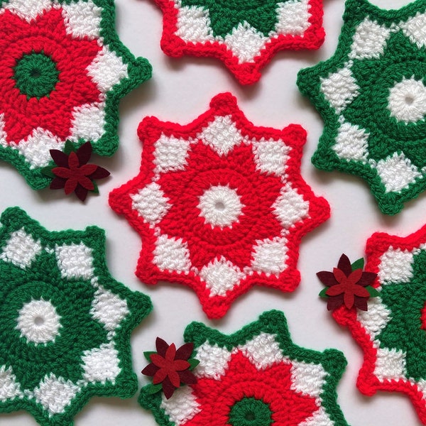Christmas Coaster Crochet Pattern/PDF File With Step By Step Photo Tutorial/Flower Doily For Xmas Décor/Crochet Mug Rug