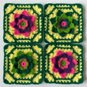 Flower Square Crochet Pattern//Tunisian Crochet Flower Block//Granny Square Motif For: Afghan, Bag And More//Step By Step Photo Tutorial
