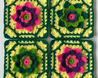 Flower Square Crochet Pattern, Floral Crochet Motif For: Blanket/Bag, Step-by-Step Photo Tutorial (PDF)