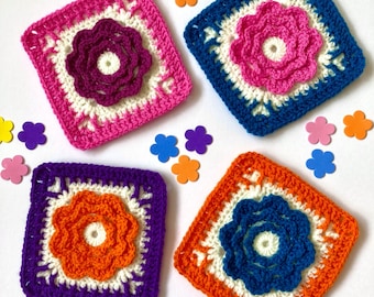 Flower Square Crochet Pattern, Motif For: Afghan Block, Bag, Garment, Step-by-Step Photo Tutorial (PDF)