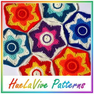Blumen Häkel-Hexagon-Muster **Häkelmotiv Für: Afghane, Decke, Untersetzer** Schritt-für-Schritt Fotoanleitung (PDF)